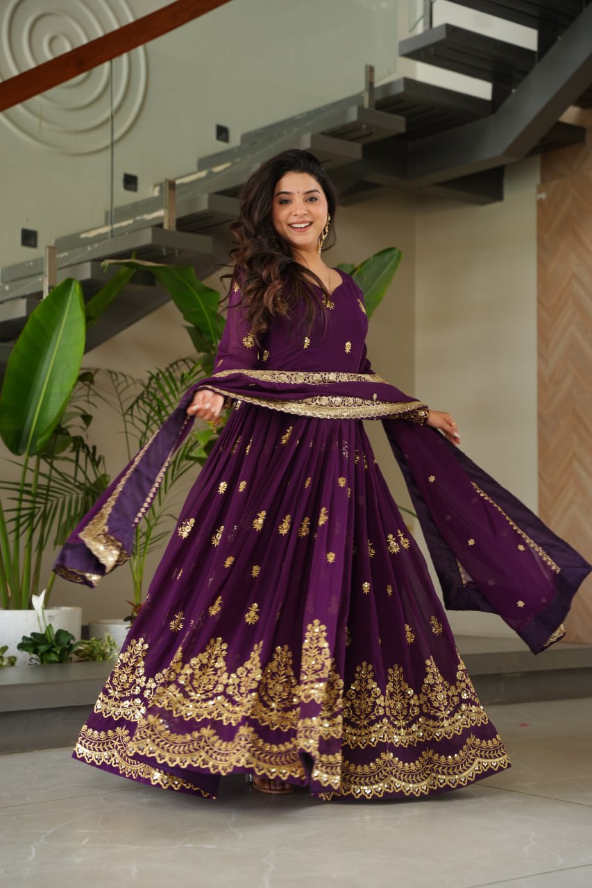 Purple Designer Anarkali Suit Set
