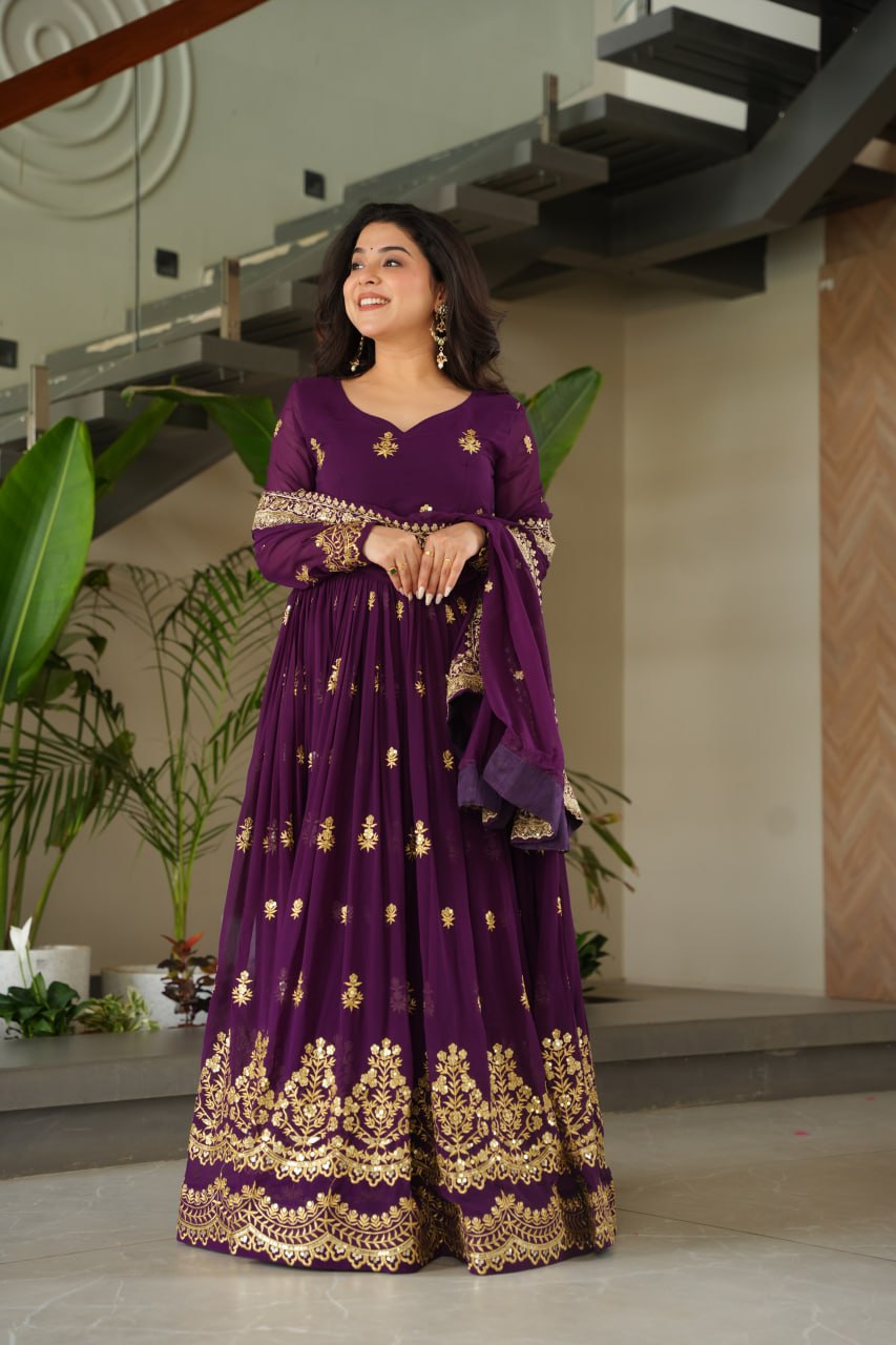 Purple Designer Anarkali Suit Set