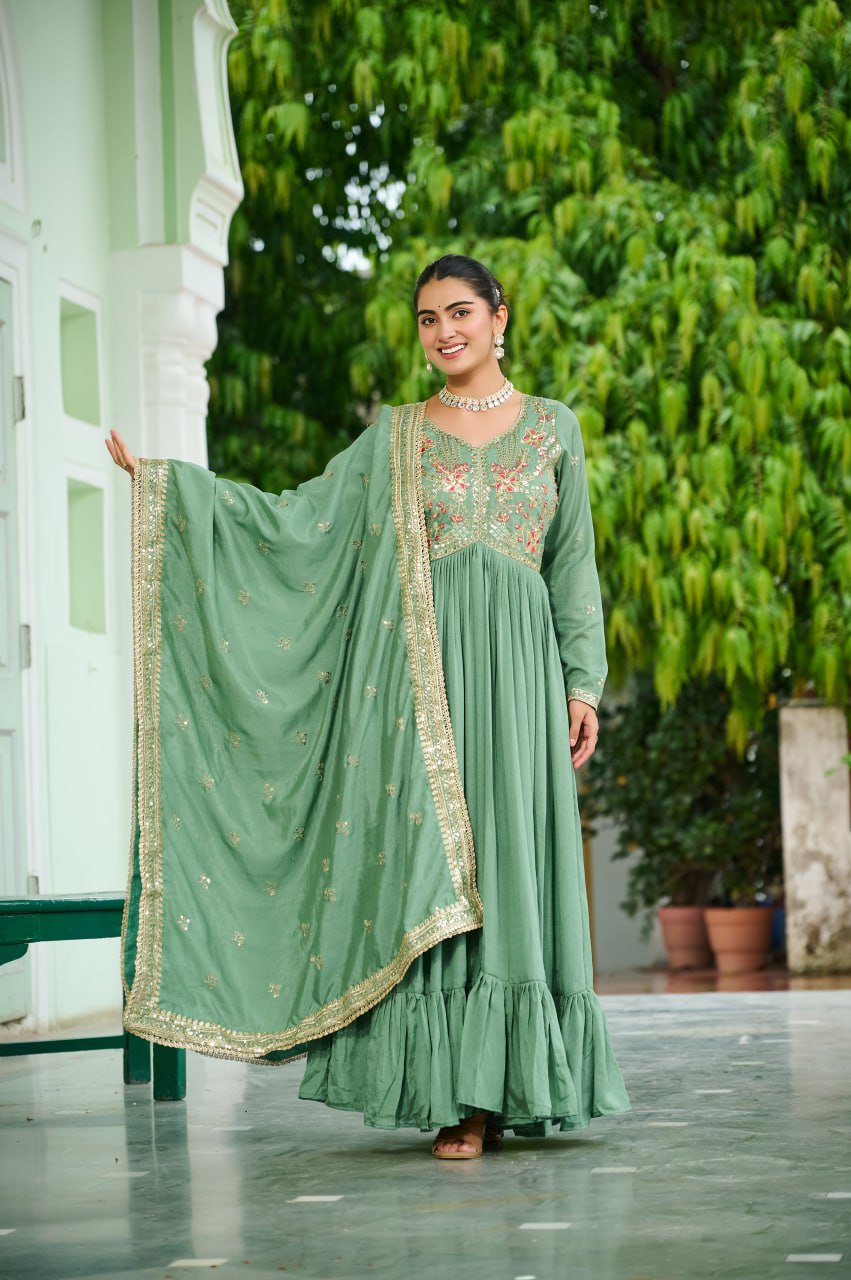 Designer stunning Vichitra Silk Gown