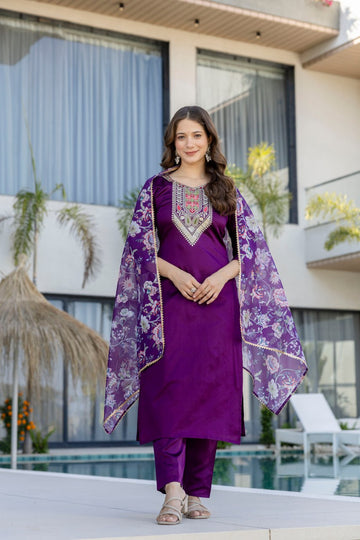 Purple Chanderi Cotton Kurta &amp; Pant Set