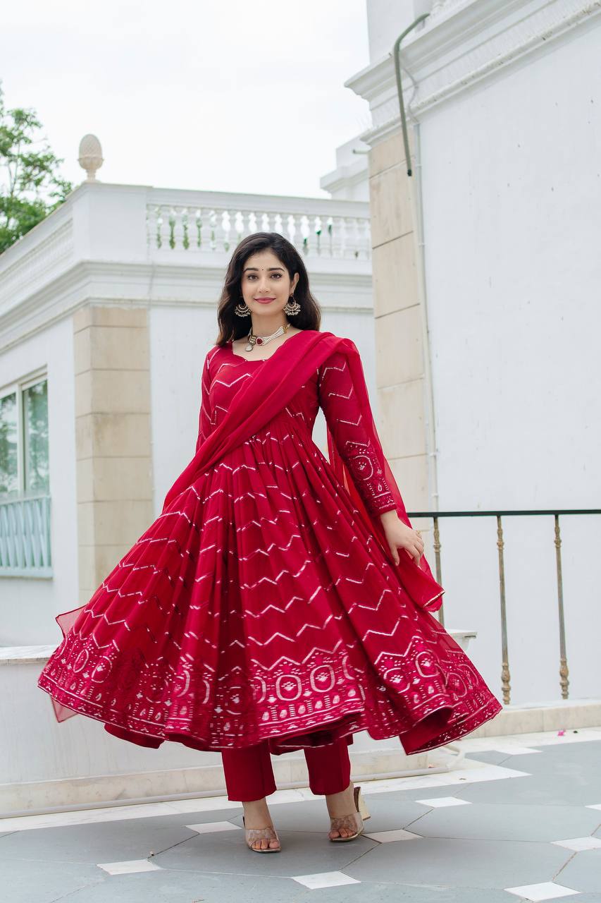 Imaginative Red Designer Anarkali Suit