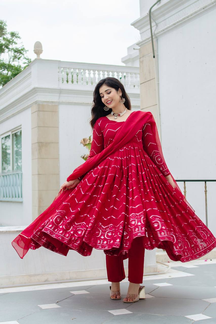 Imaginative Red Designer Anarkali Suit