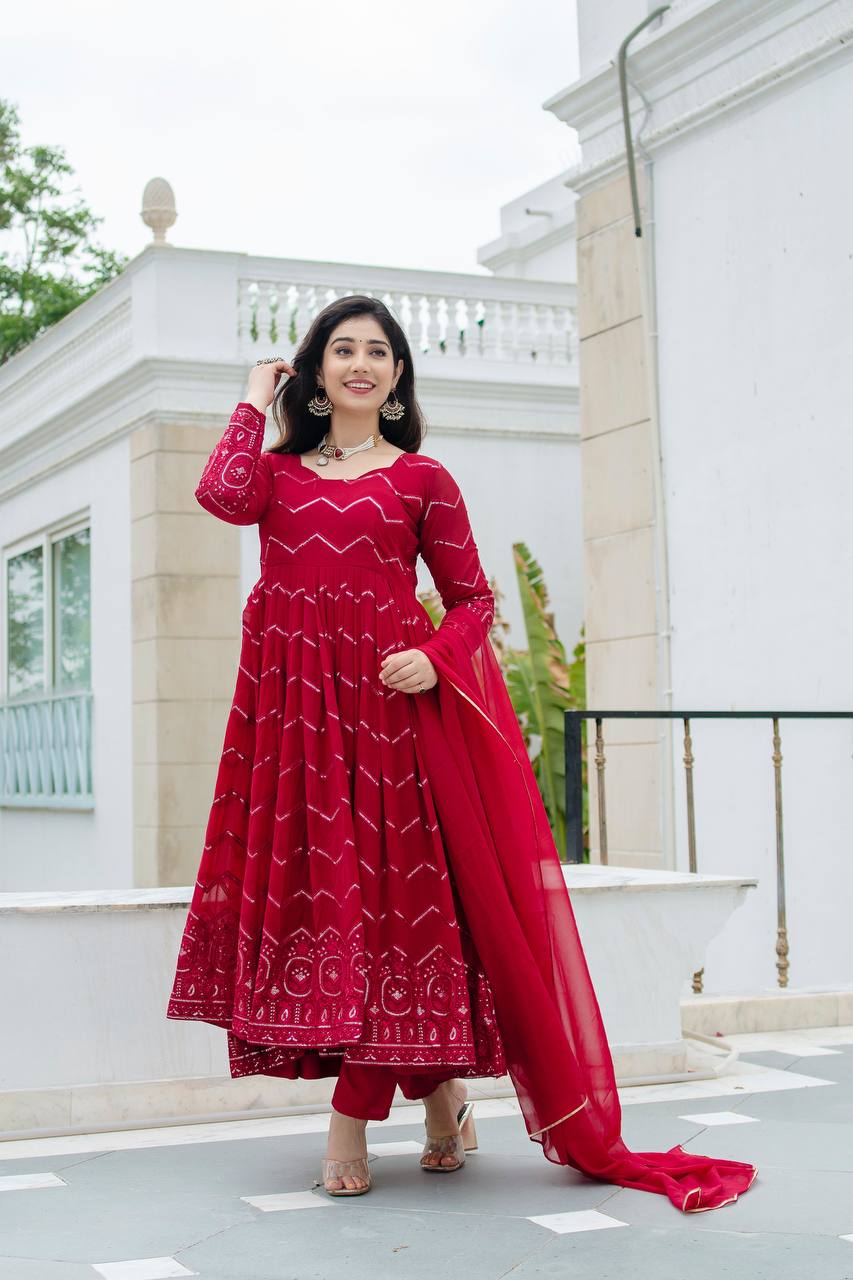 Imaginative Red Designer Anarkali Suit