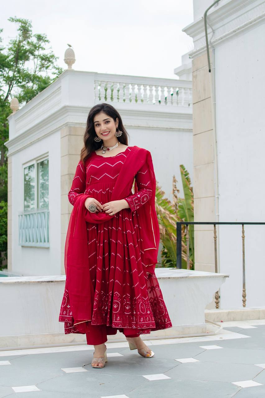 Imaginative Red Designer Anarkali Suit