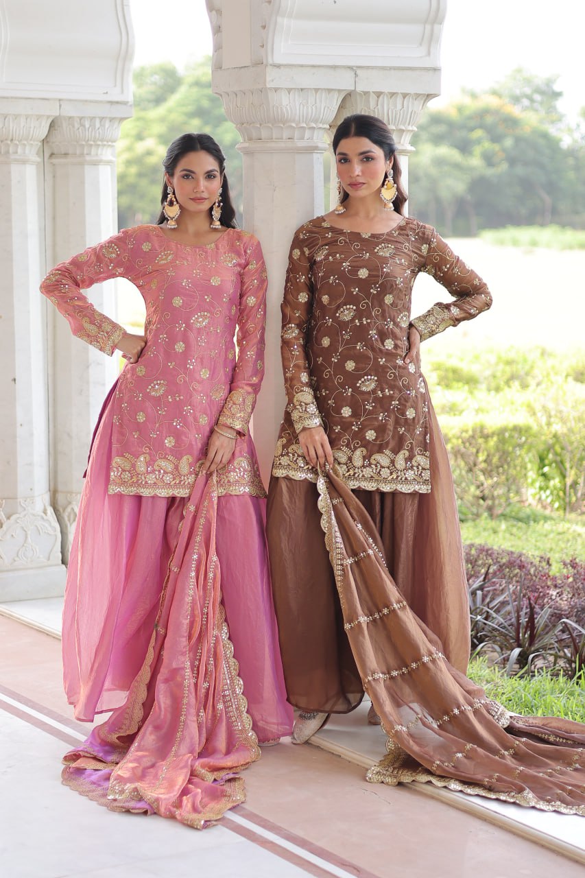 Premium Fendy Sequins Embroidered Sharara Set