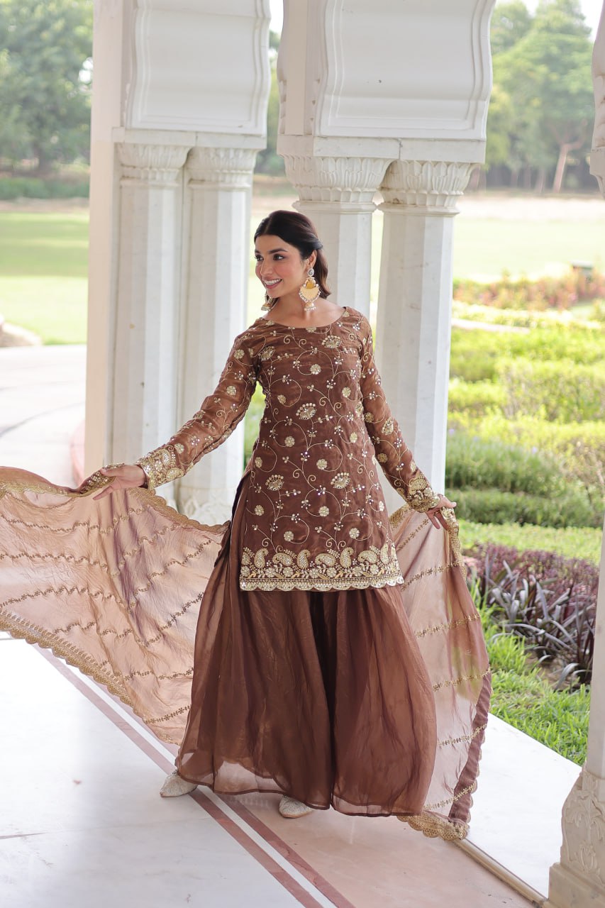 Premium Fendy Sequins Embroidered Sharara Set