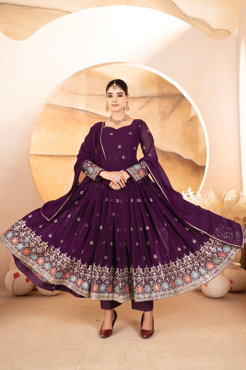 New Functionwear Luxurious Faux Blooming Georgette Anarkali Suit Set