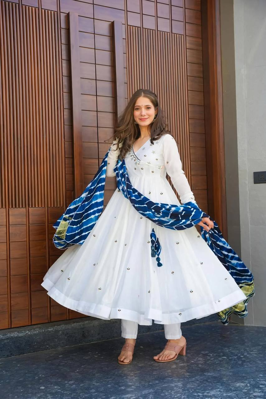 Premium Rayon Cotton Zari Embroidered Anarkali Set