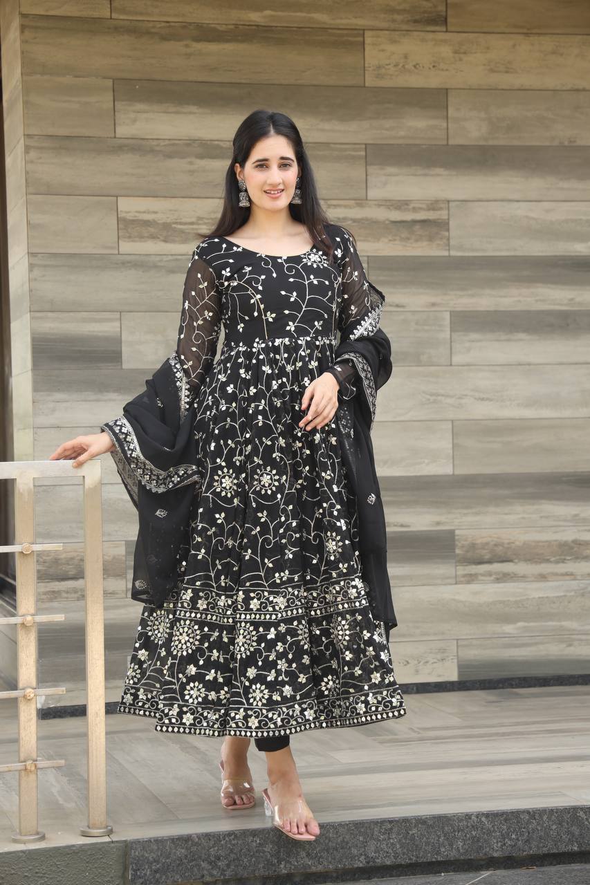 Desultory Black Heavy Work Anarkali Suit Set