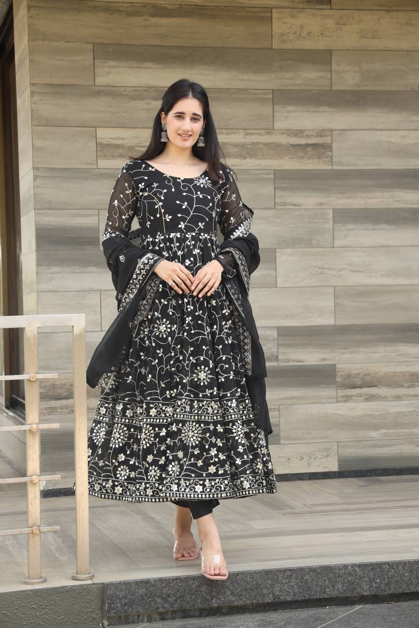 Desultory Black Heavy Work Anarkali Suit Set