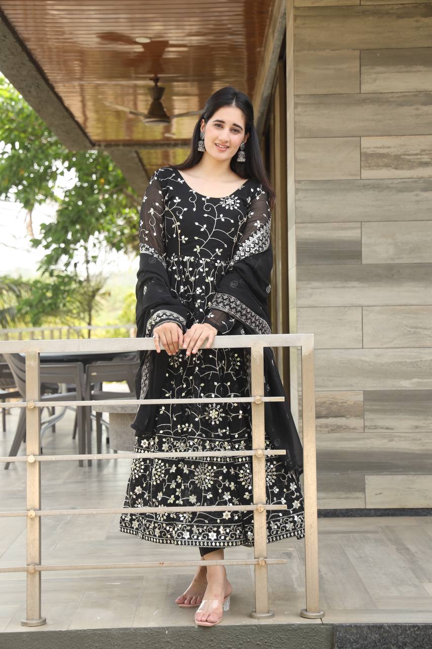 Desultory Black Heavy Work Anarkali Suit Set