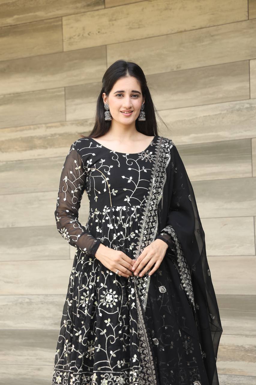 Desultory Black Heavy Work Anarkali Suit Set