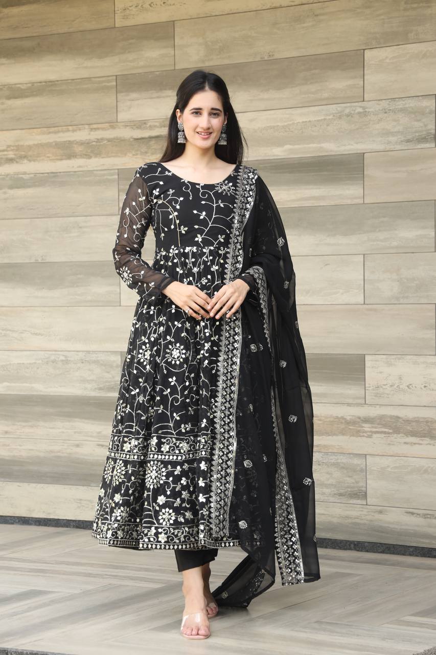 Desultory Black Heavy Work Anarkali Suit Set