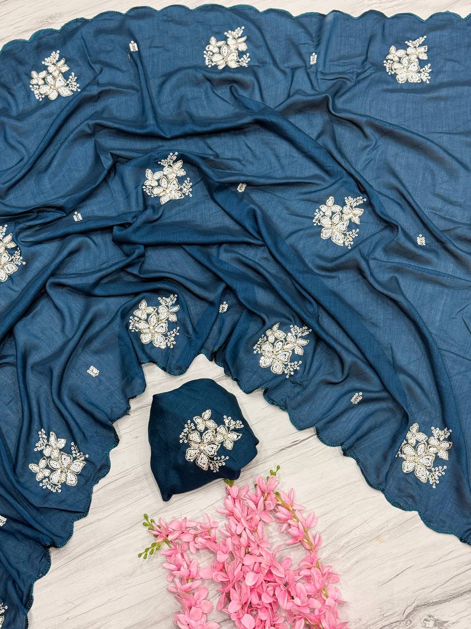 Latest Partywear Look Vichitra Silk Sequence Work Saree
