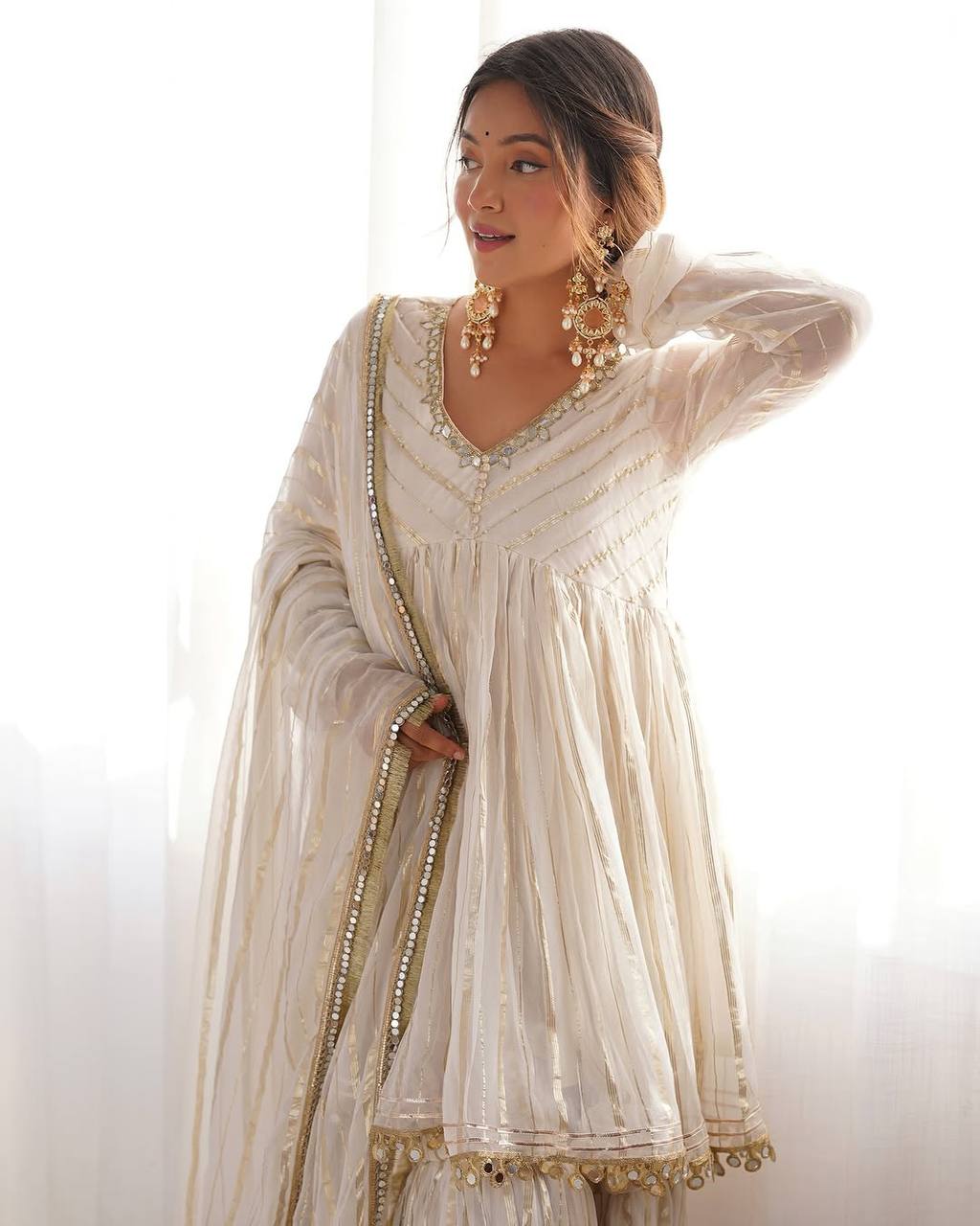 Mal Chanderi Sharara Set with Real Mirror Handwork & Dupatta – Fully Stitched