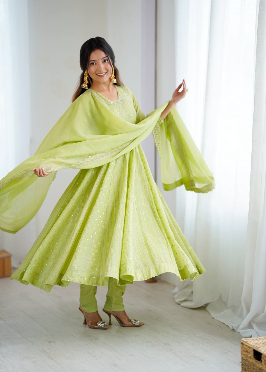New Designer Crunchy Silk with full flair Anarkali Gown