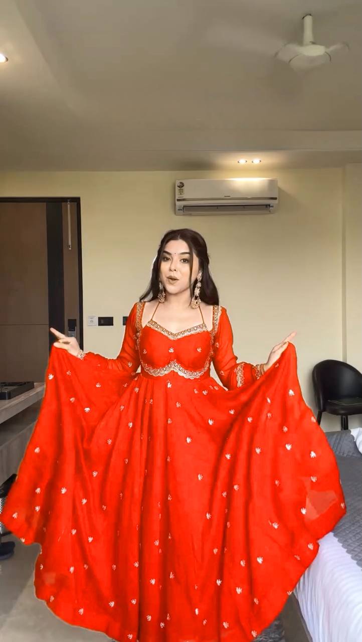 Orange New Partywear Heavy Faux Georgette Designer Kurta Set