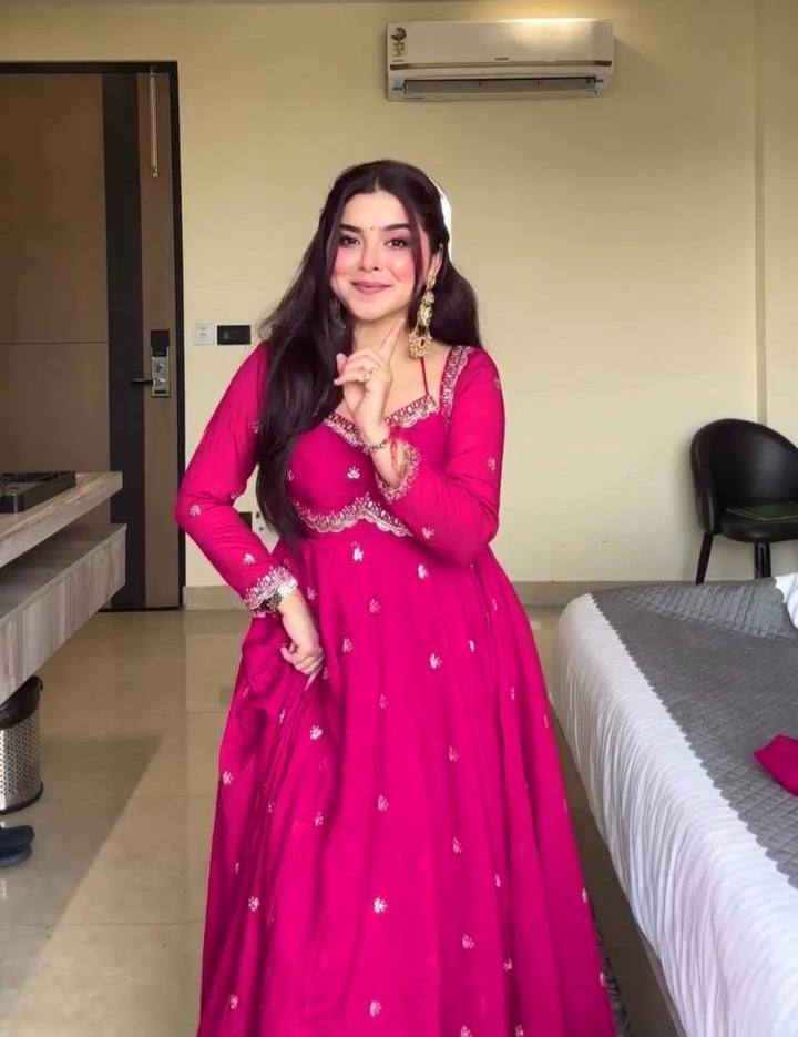 Rani Pink New Partywear Heavy Faux Georgette Designer Kurta Set