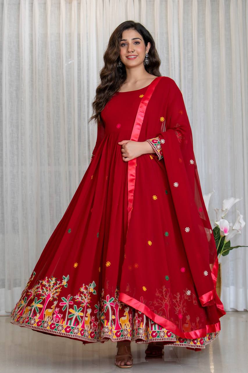 Premium Red Designer Anarkali Suit Set
