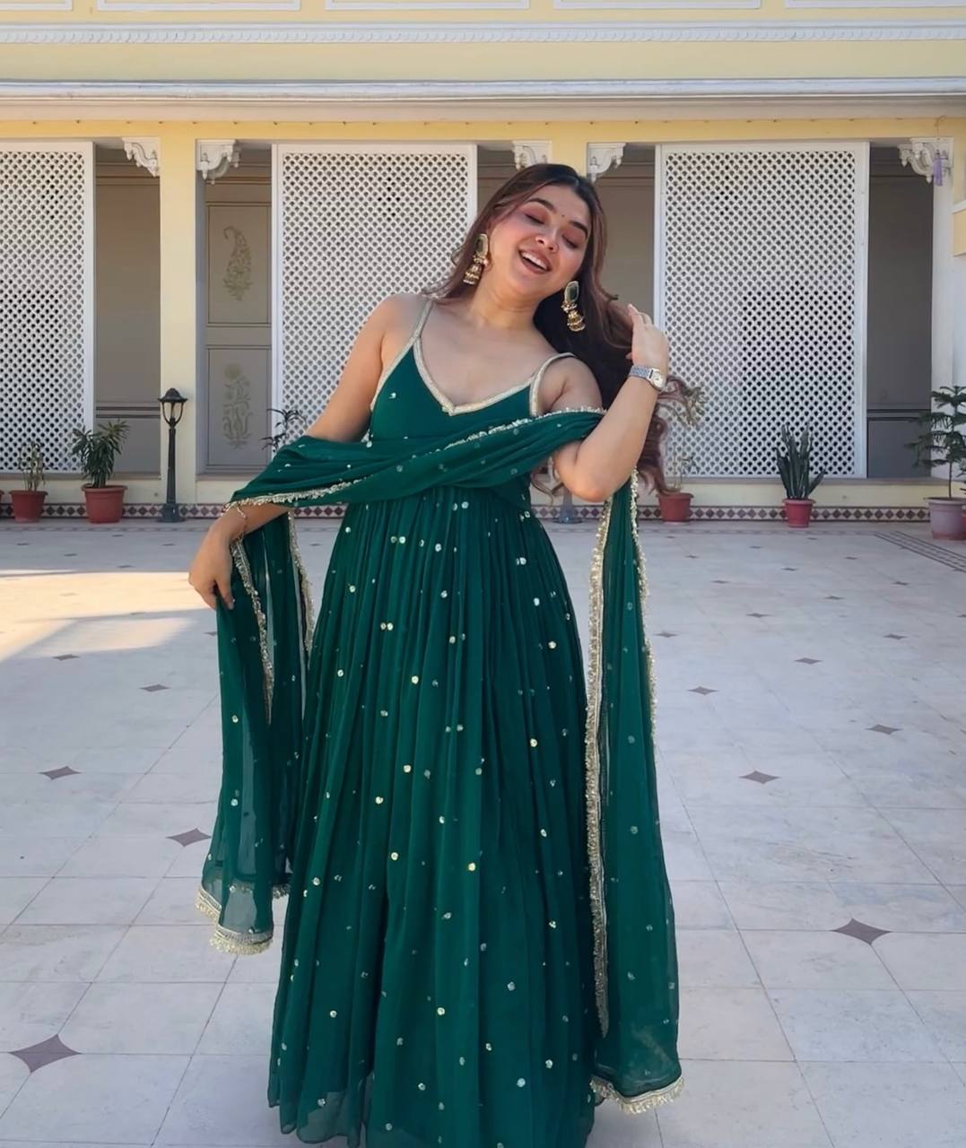 Sonam Emerald Premium Green Anarkali Suit Set
