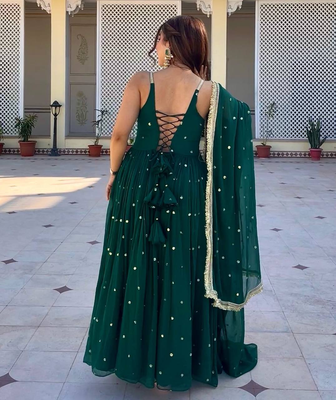 Sonam Emerald Premium Green Anarkali Suit Set
