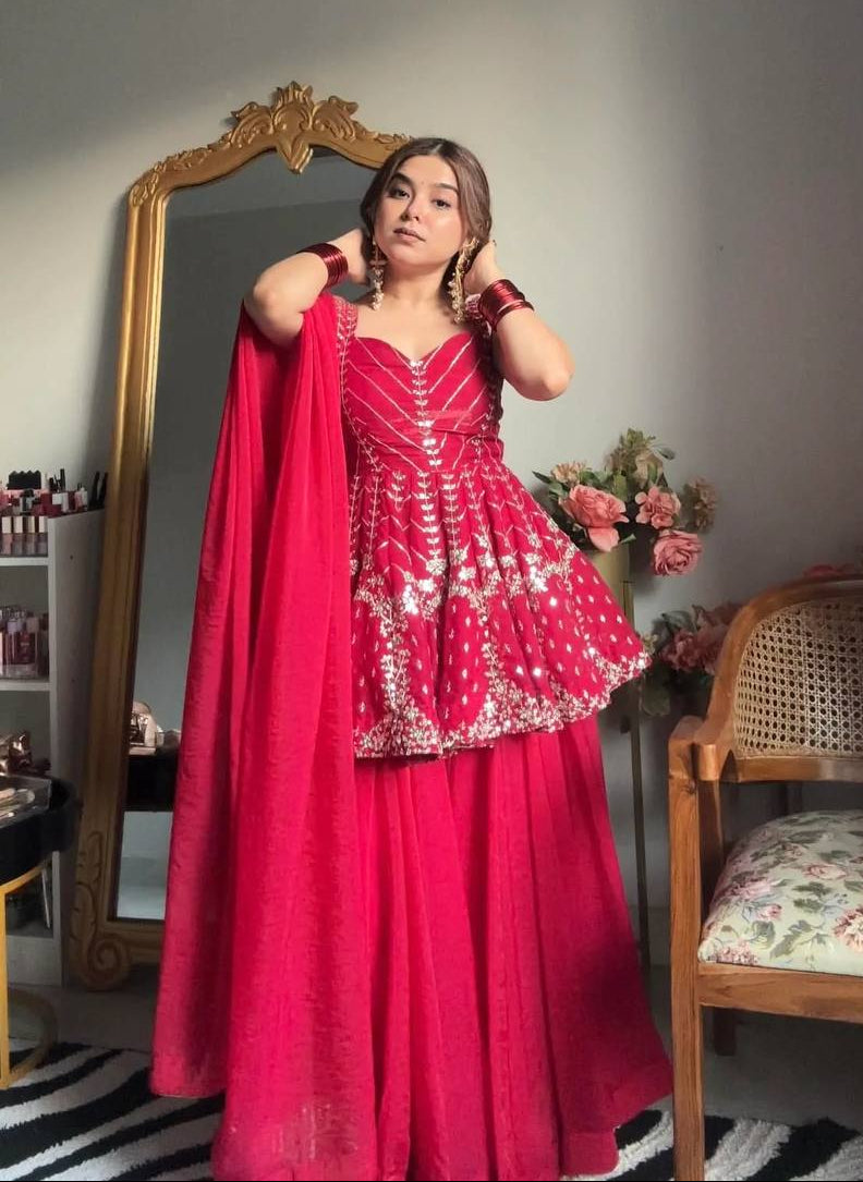 Faux Blooming Embroidered Kurta Sharara Set with Dupatta