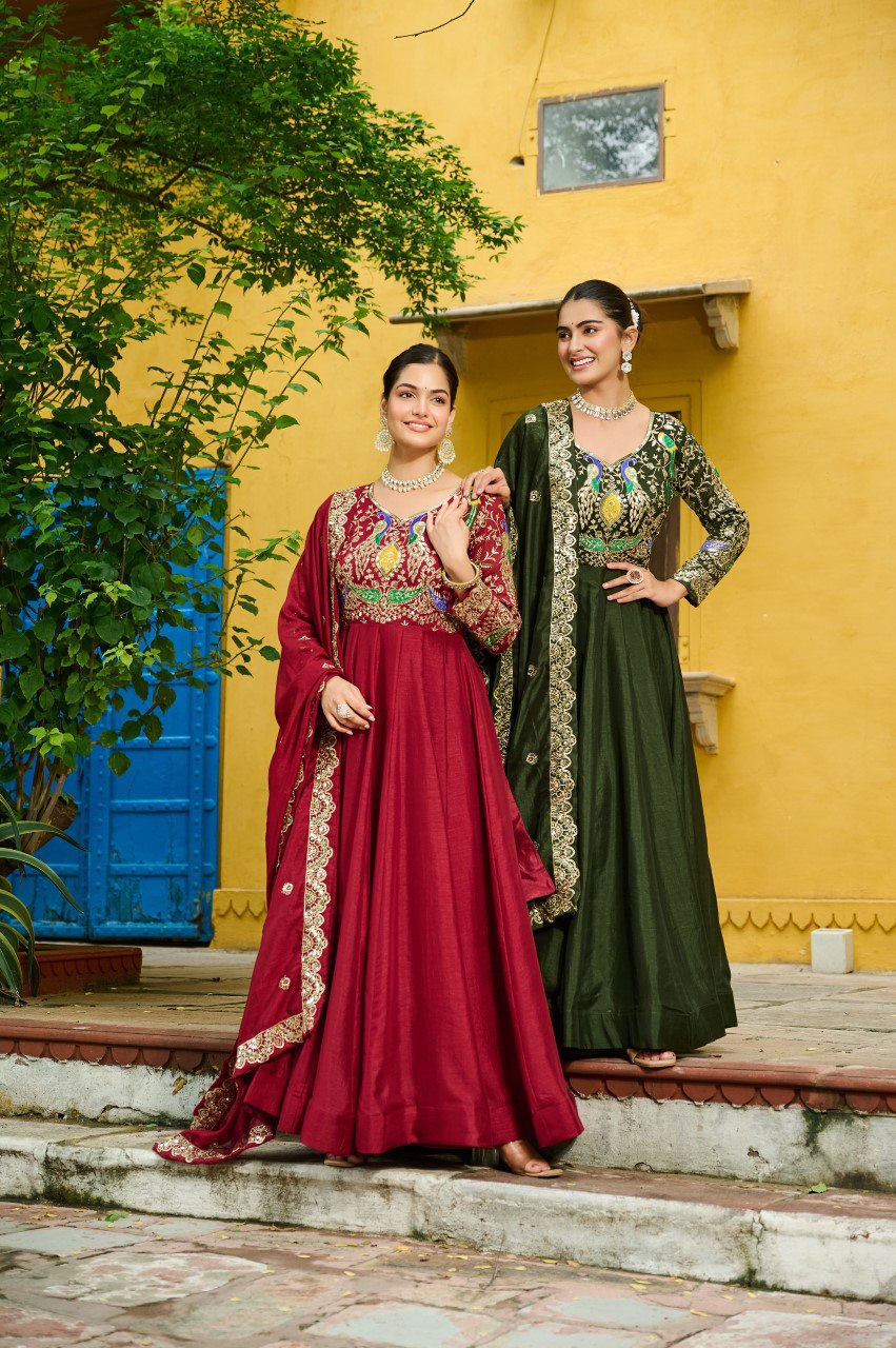 New Designer Premium Vichitra Silk Anarkali Set