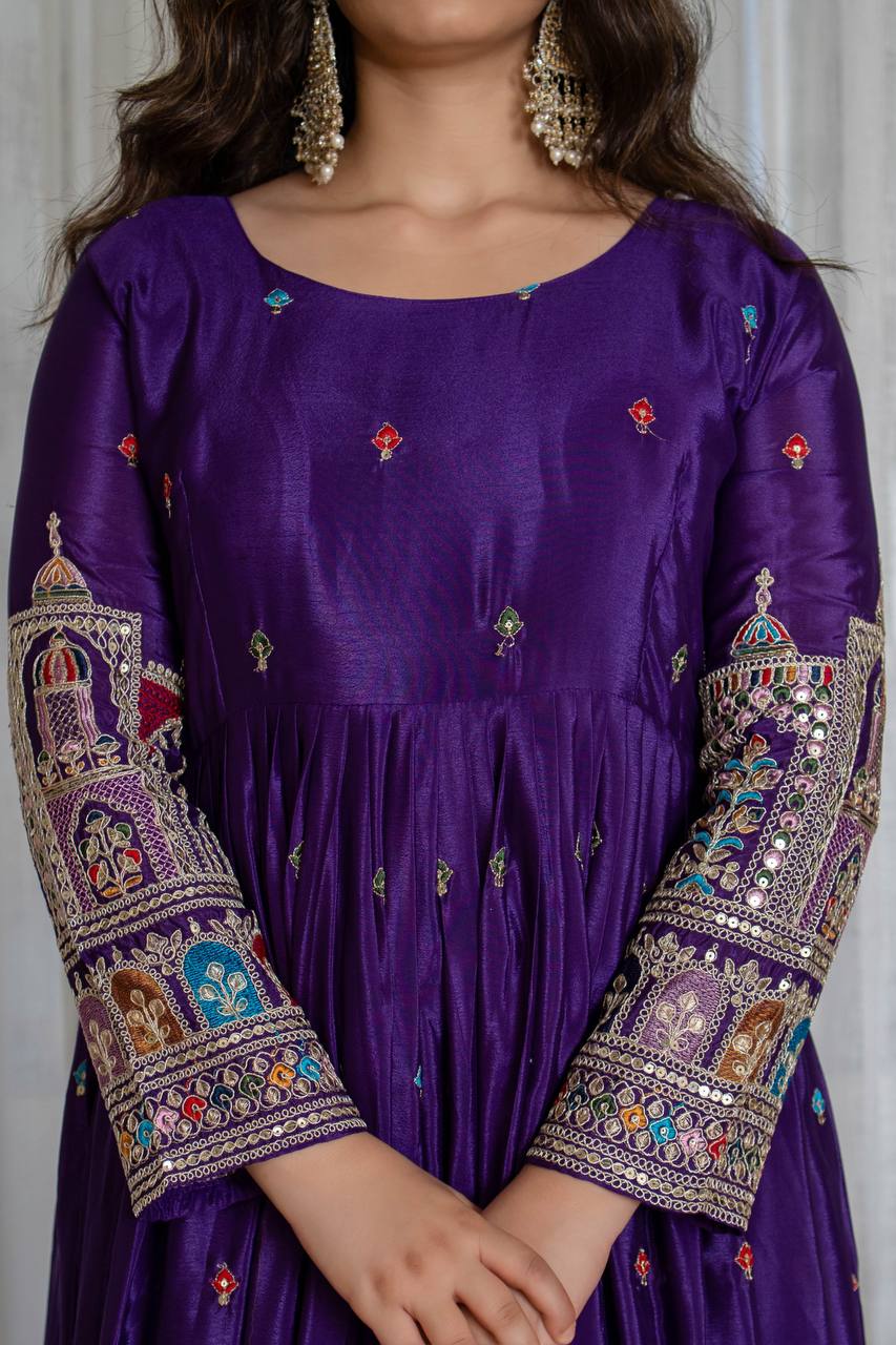 Purple Anarkali Gown Set