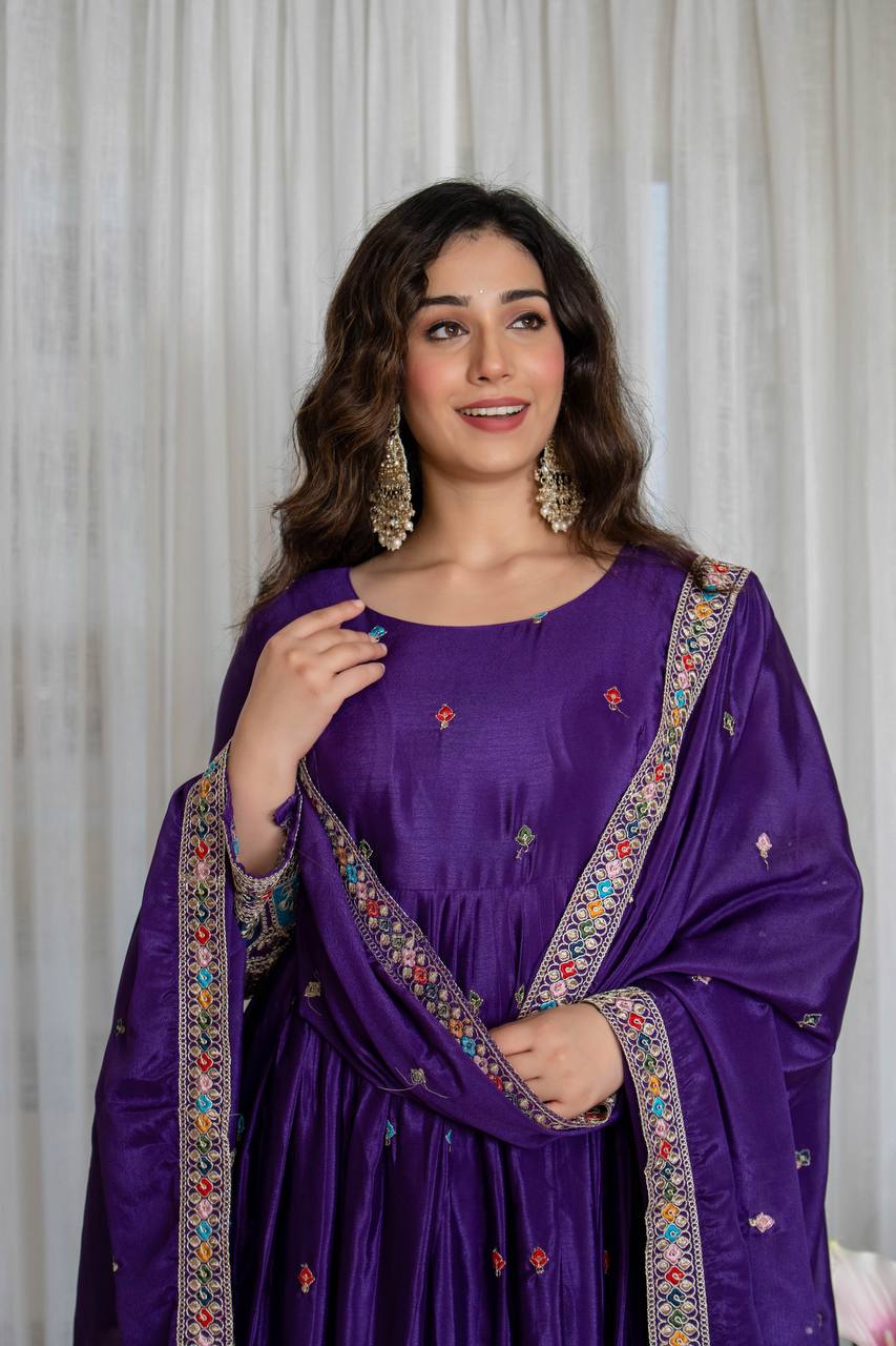 Purple Anarkali Gown Set