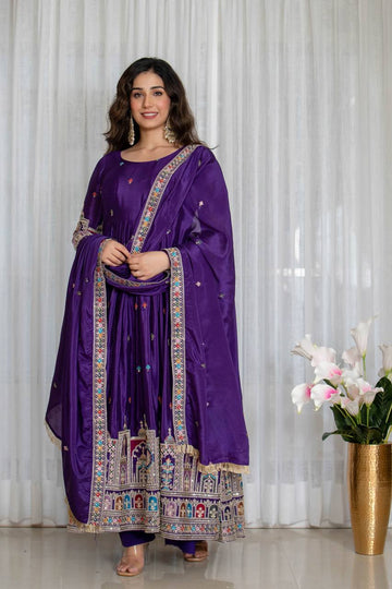 Purple Anarkali Gown Set