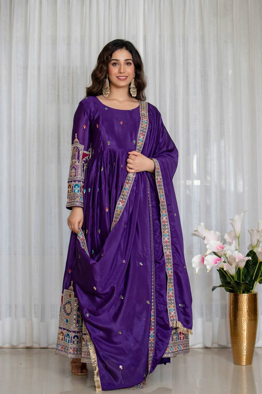 Purple Anarkali Gown Set