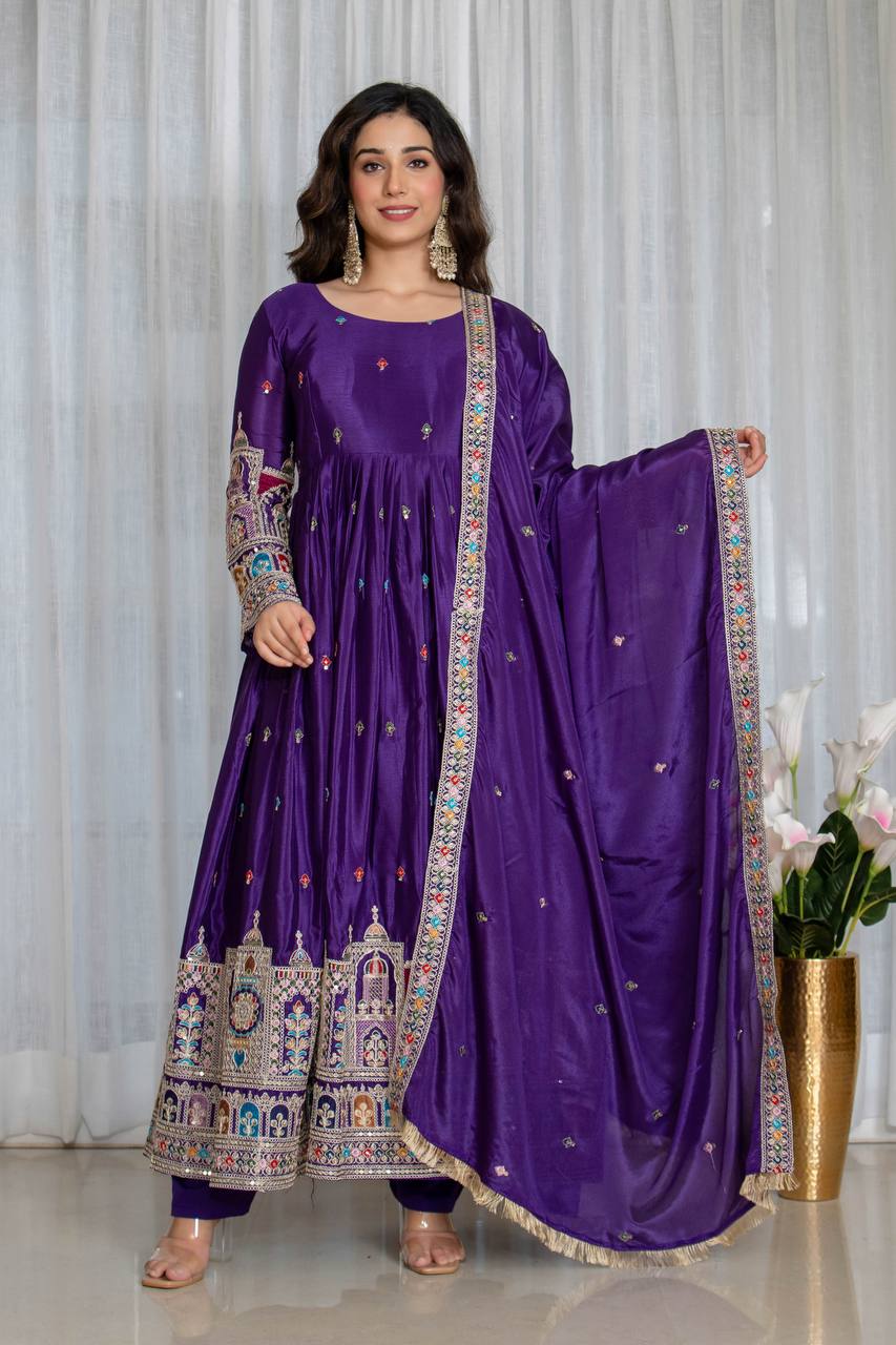 Purple Anarkali Gown Set