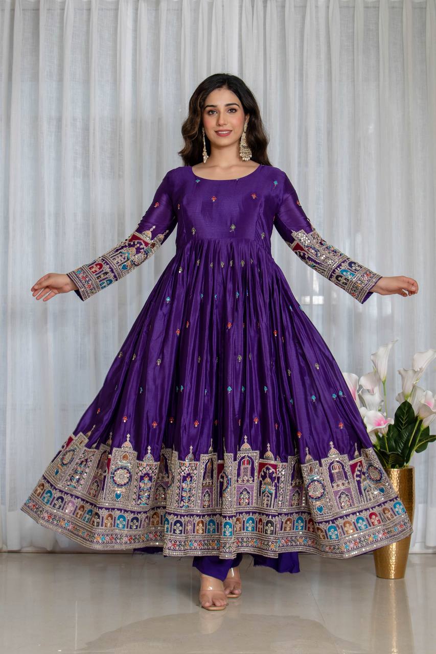 Purple Anarkali Gown Set