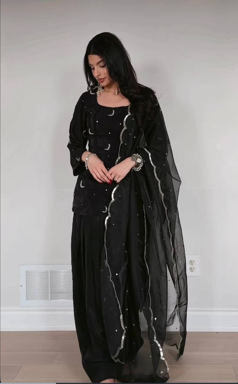 Black Top Farshi Salwar Dupatta Set
