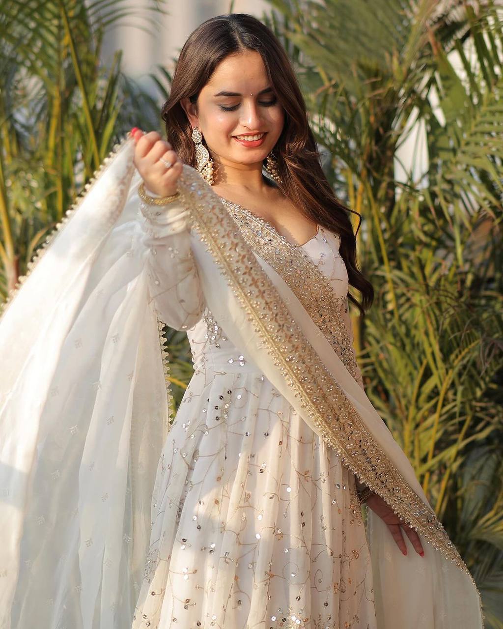 Premium White Designer Heavy Faux Georgette Anarkali Gown