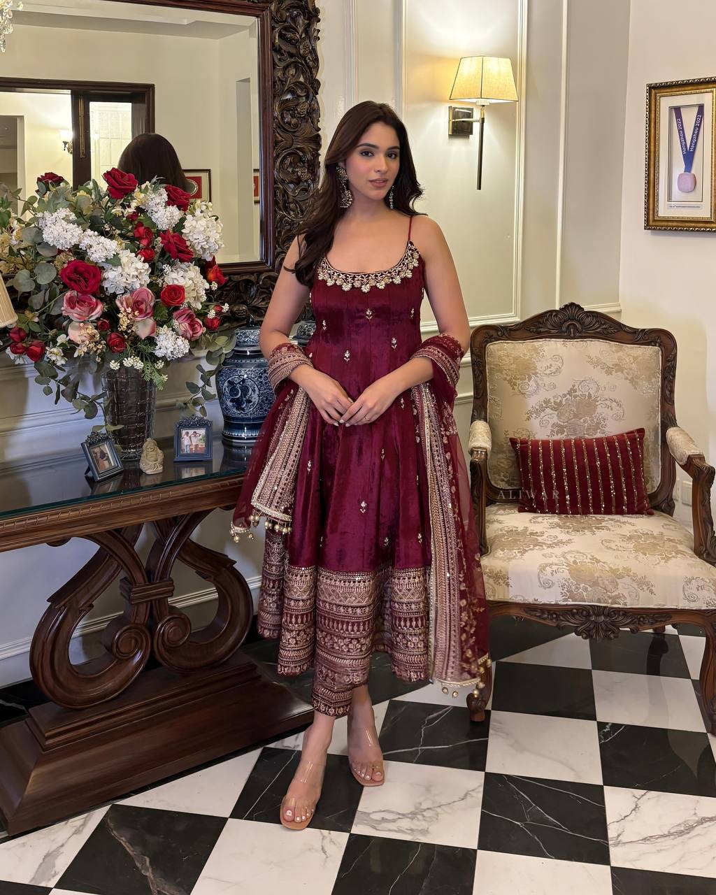 Alveera Premium Quality Maroon Anarkali Suit Set