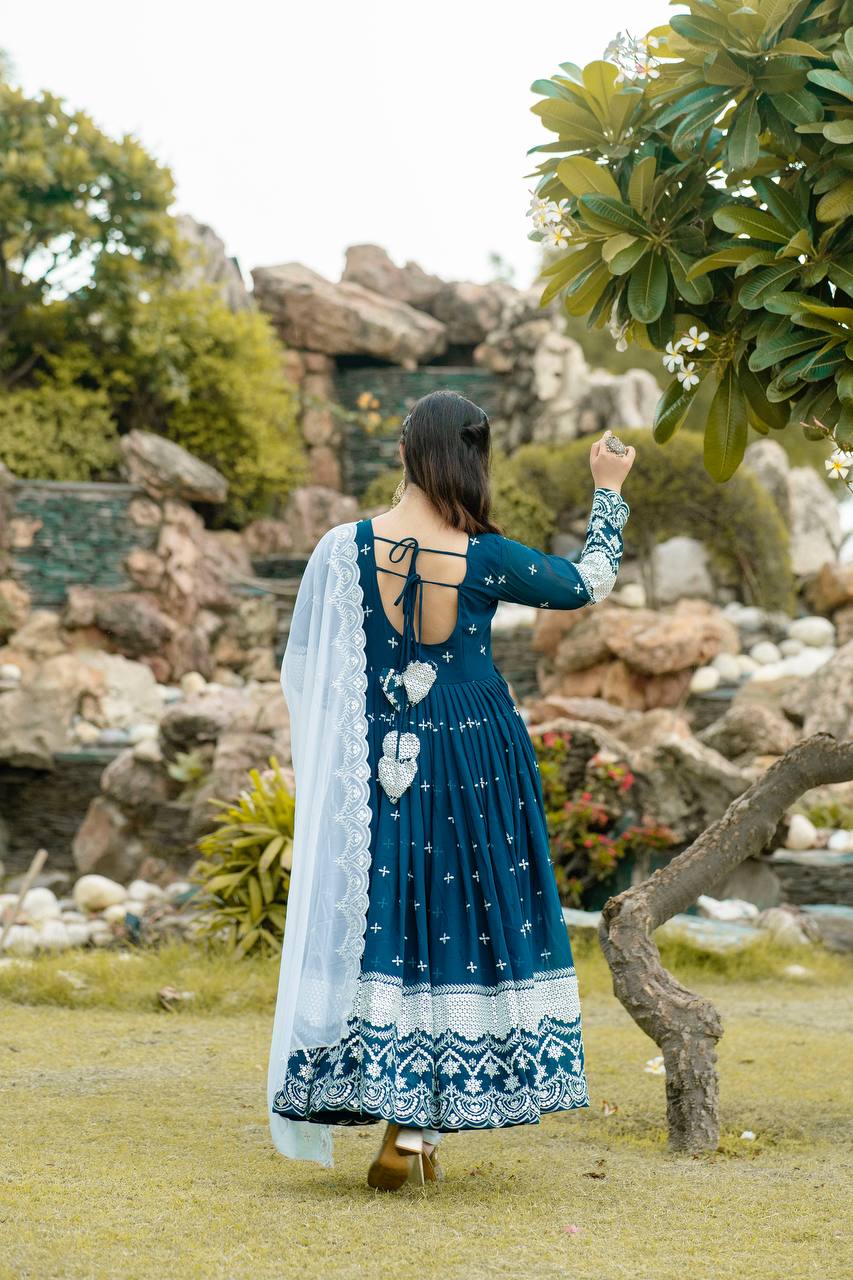 Blue Color Premium Designer Anarkali Kurta With Pant Set
