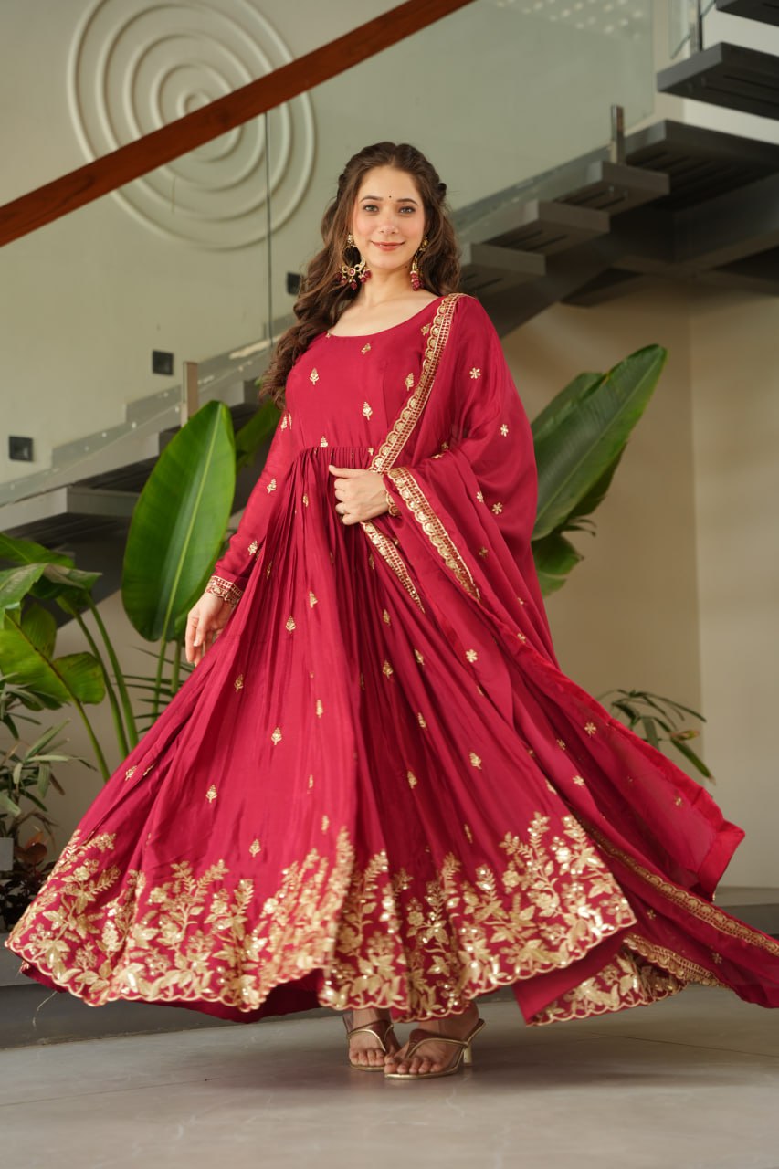 Chinnon Embroidered Zari & Sequins Anarkali Set – Elegant Party Wear