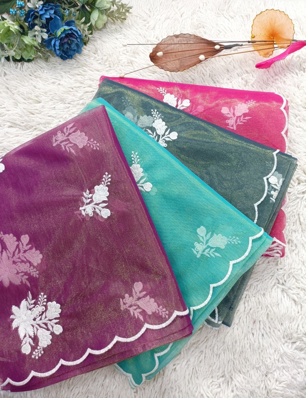 New Designer Net Fabric All Over Embroidery Work Saree